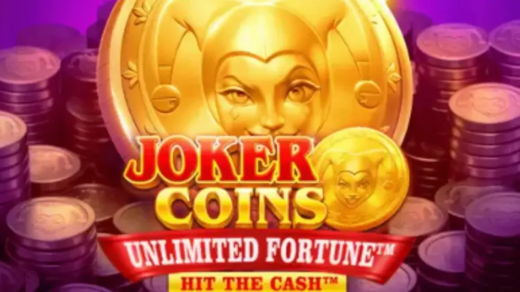 Tampilan layar utama slot Joker Coins Unlimited Fortune dengan simbol buah dan koin emas.