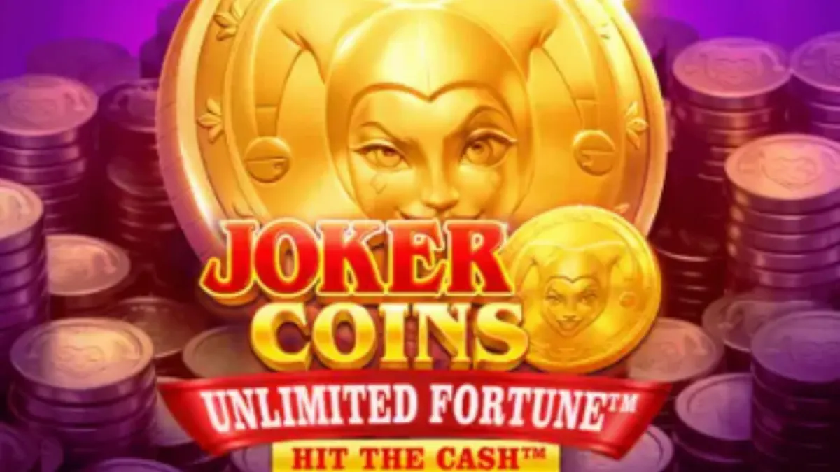 Tampilan layar utama slot Joker Coins Unlimited Fortune dengan simbol buah dan koin emas.